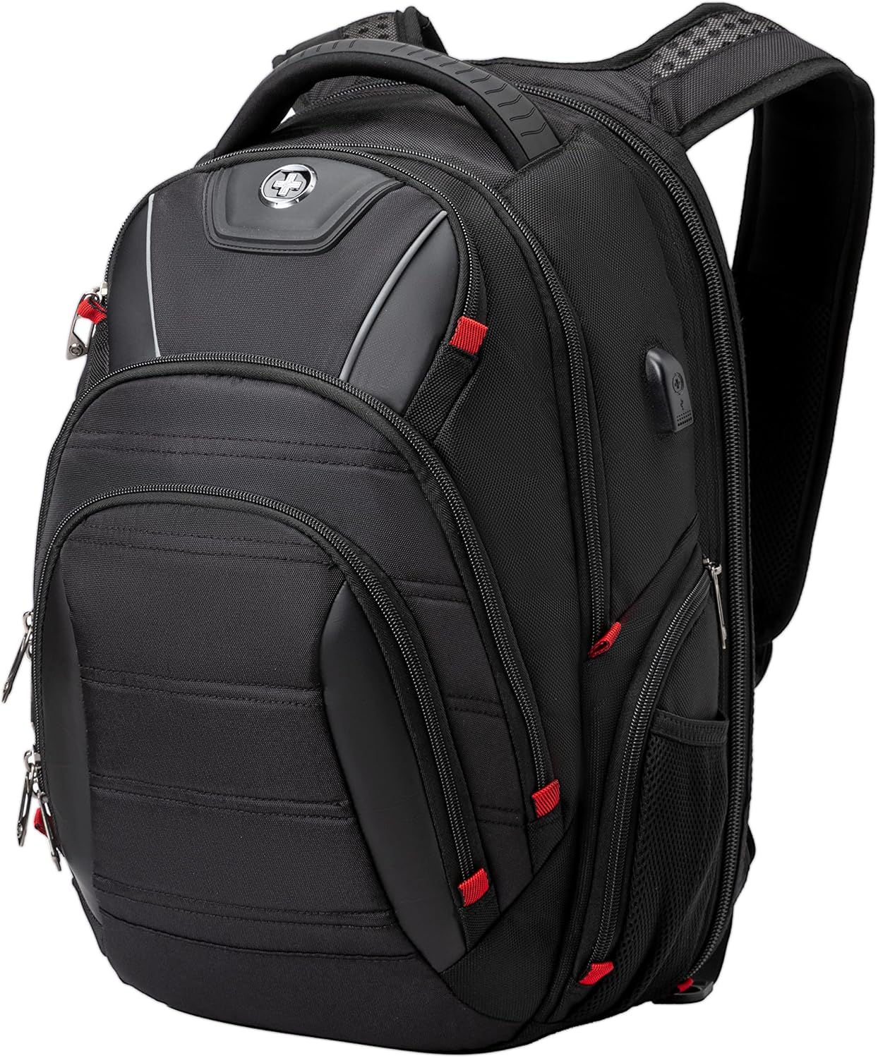 Swissdigital Design TSA Business Laptop Backpack for Men, Large Capacity Travel Backpack with Apple Find My Network and USB Charging Port Tech Backpacks Fits 17 Inch Computer Black| SD1643FB-01