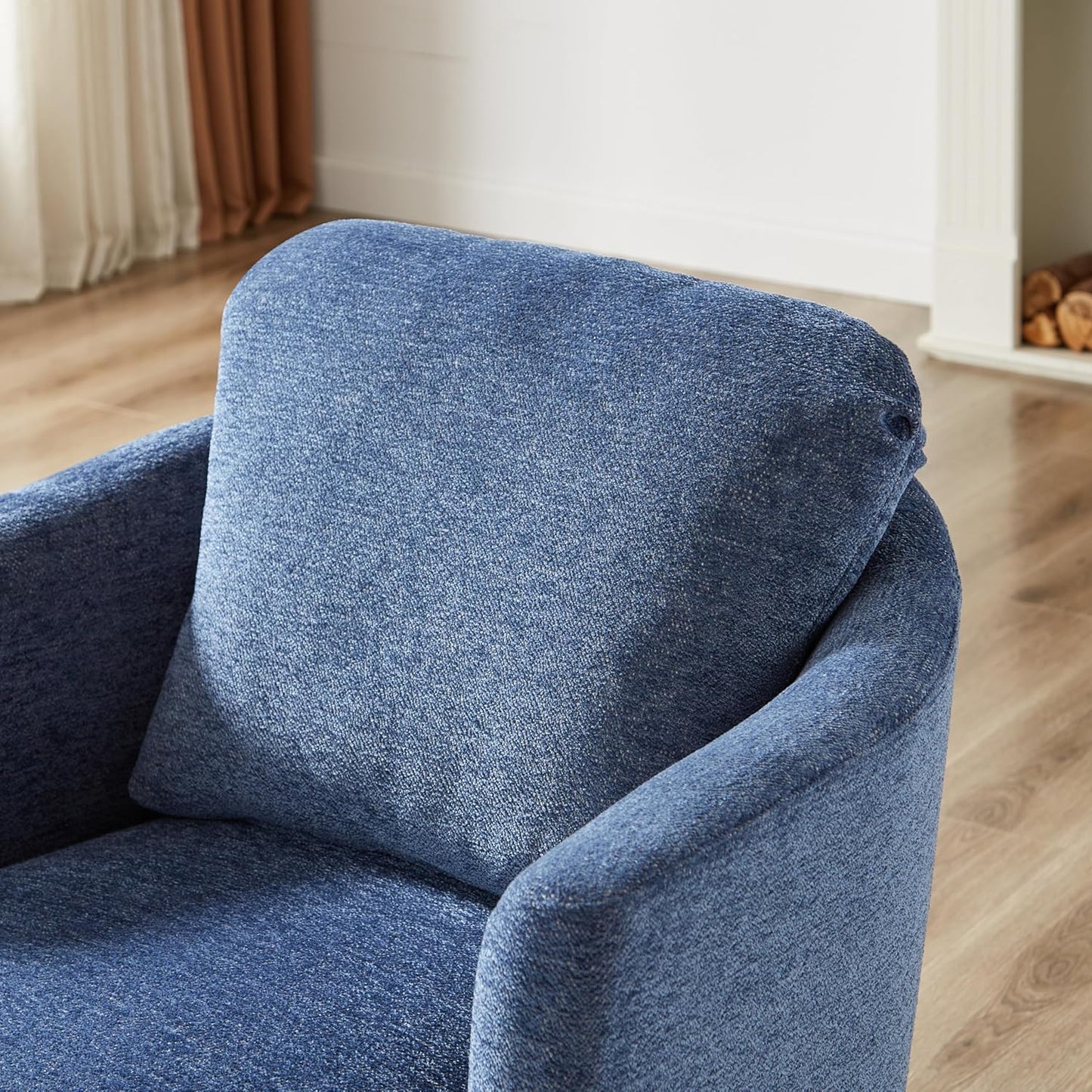 Art Leon Barrel Chair - Modern Chenille Upholstered Swivel Accent Chair, Round Chair Single Sofa Chair for Living Room Bedroom Lounge, Blue