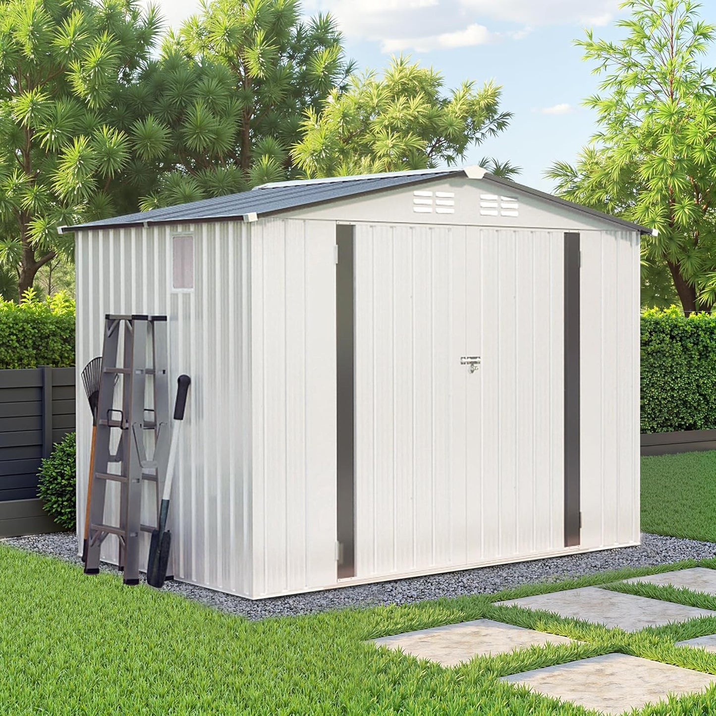 5X3 FT Outdoor Metal Storage Shed, Tool Shed with Peaked Roof and Lockable Door, Compact Garden Shed for Backyard Garden Patio Lawn, Gray