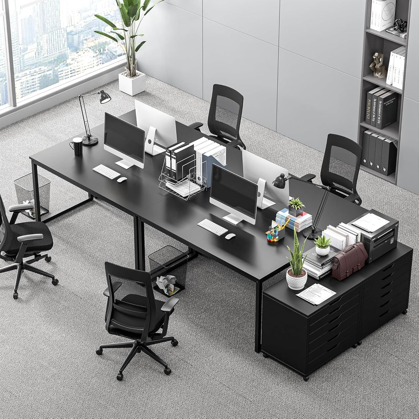 SUPER DEAL Computer Desk 47 Inch Modern Sturdy Office Desk PC Laptop Notebook Simple Writing Table for Home Office Workstation, Black