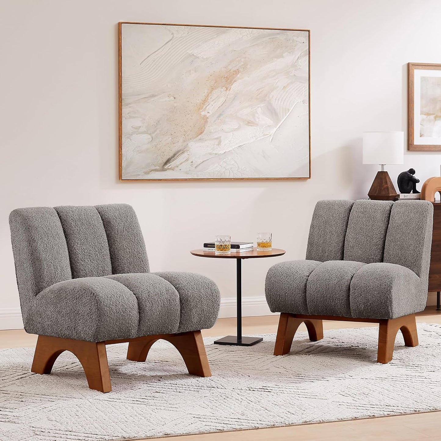 Art Leon Modern Accent Chair, Sherpa Fabric Modular Single Sofa Chair, Armless Chair with Wooden Legs for Living Room Bedroom, Green