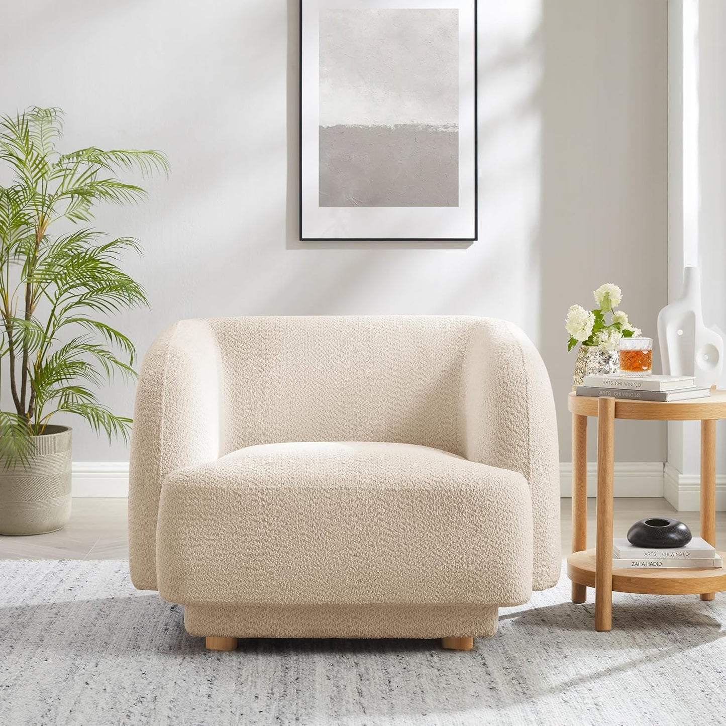 40" W Oversized Accent Chairs, Modern Boucle Armchair with Deep Seat and Wide Arms, Comfy Sherpa Fabric Single Sofa Reading Chair for Living Room, Bedroom, Book Nook, Beige
