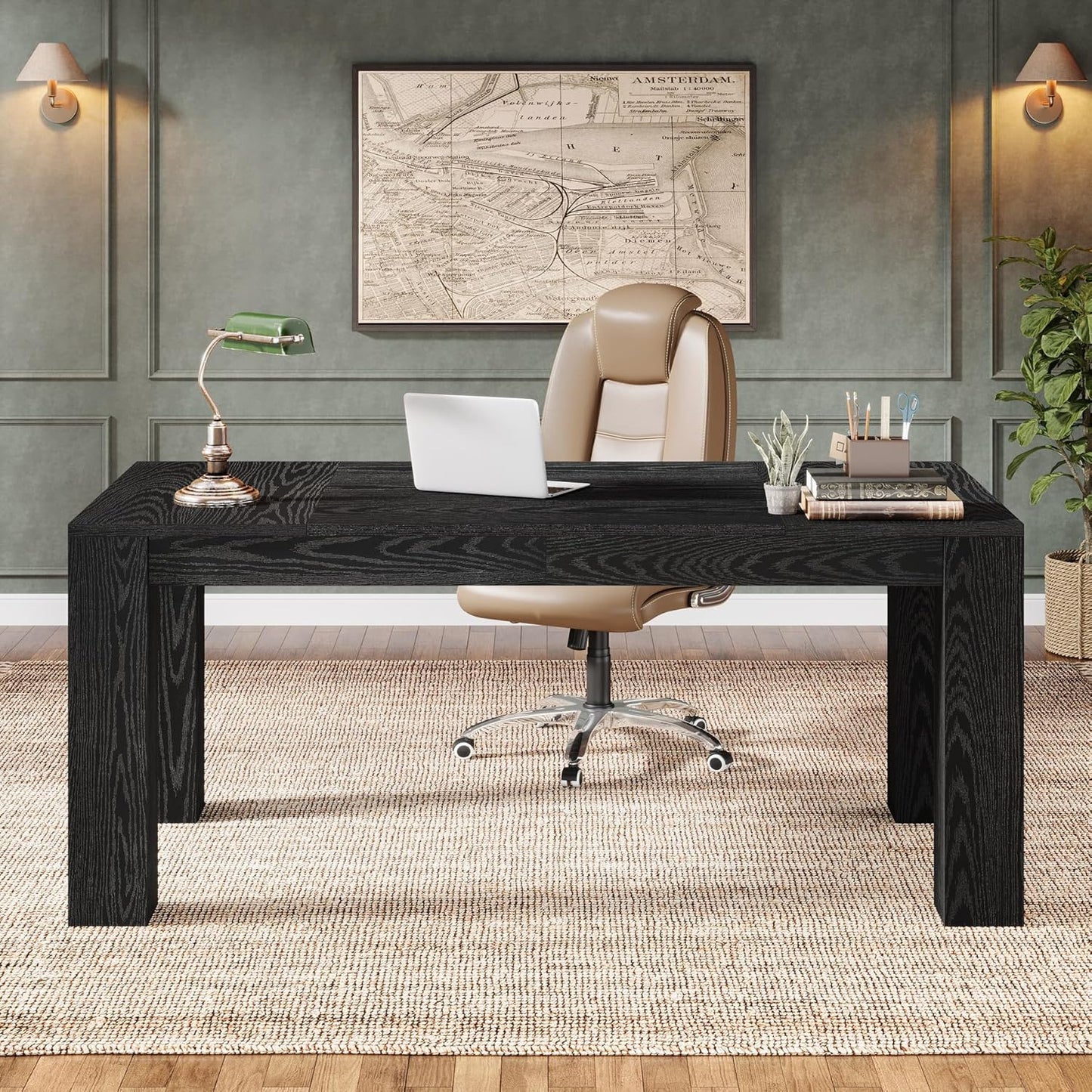 Tribesigns 63-Inch Executive Desk, Large Office Computer Desk, Simple Workstation Writing Table Study Table for Home Office, Black