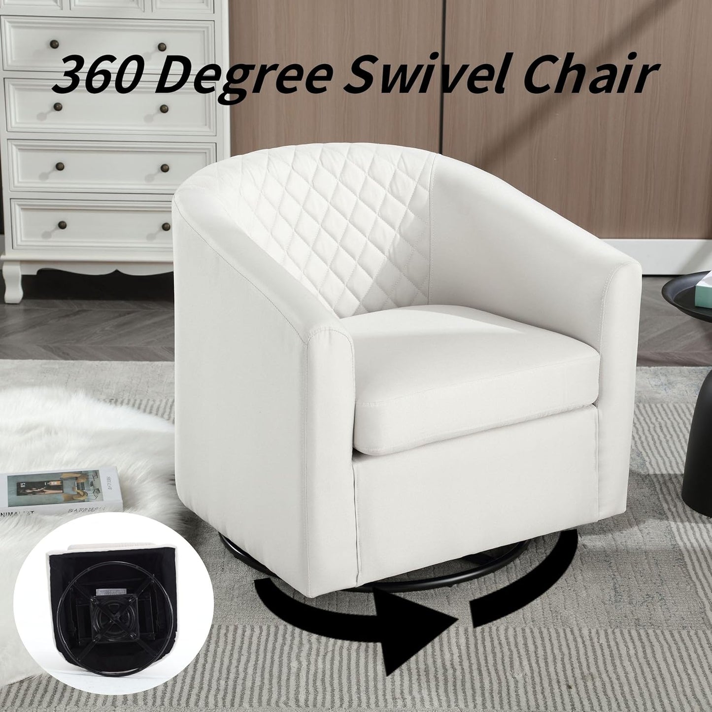 Swivel Rocker Accent Chair,Modern 360 Degree Swivel Barrel Chairs,Round Sherpa Cozy Sofa Chairs,Glide Back and Forth Armchair for Living Room,Bedroom,Office,Beige