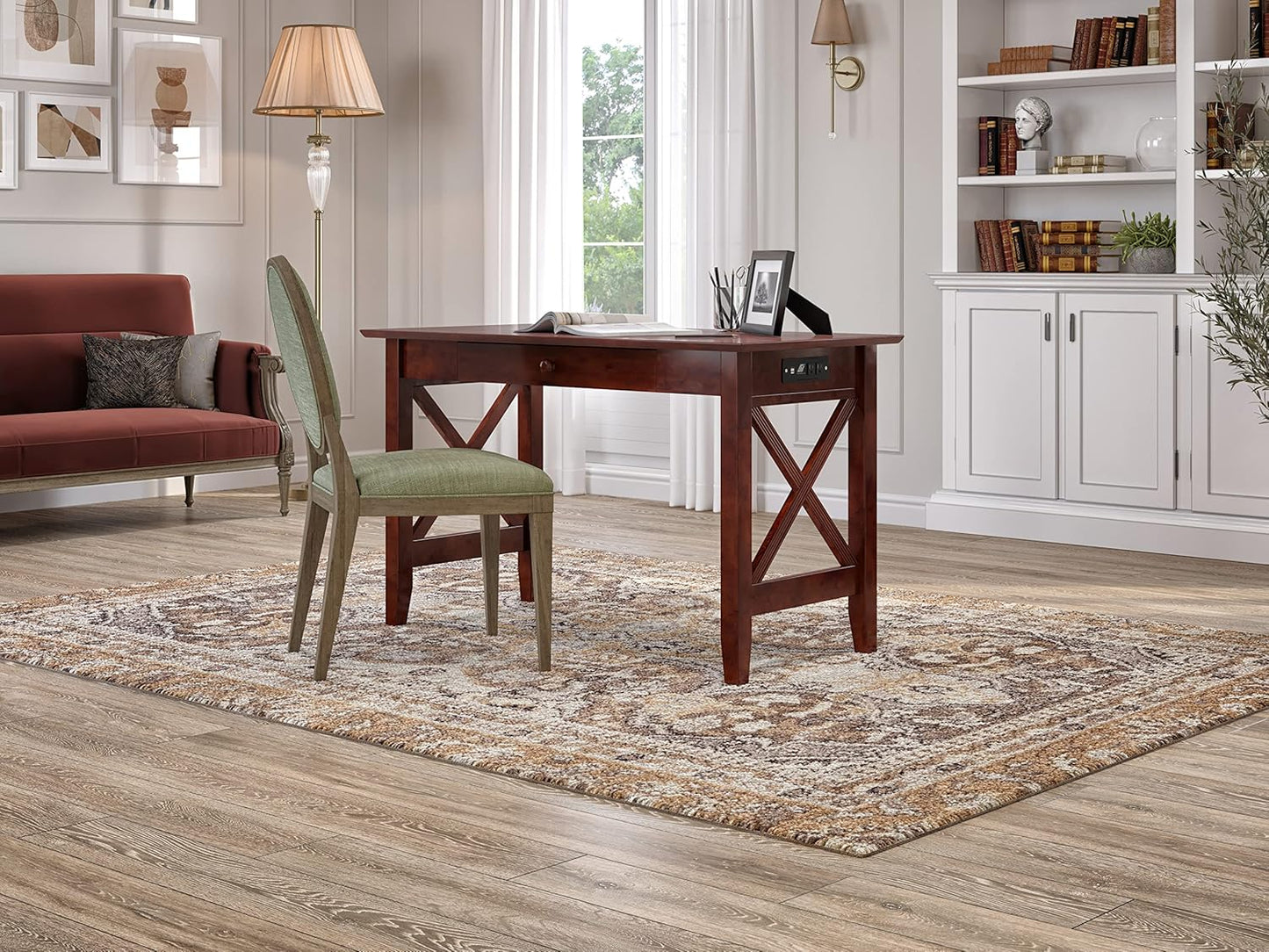 AFI 48" Solid Wood Writing Desk - Sturdy X Design - Home Office Desk with Drawer, Laptop Computer Work Study Table with USB Charger Grey
