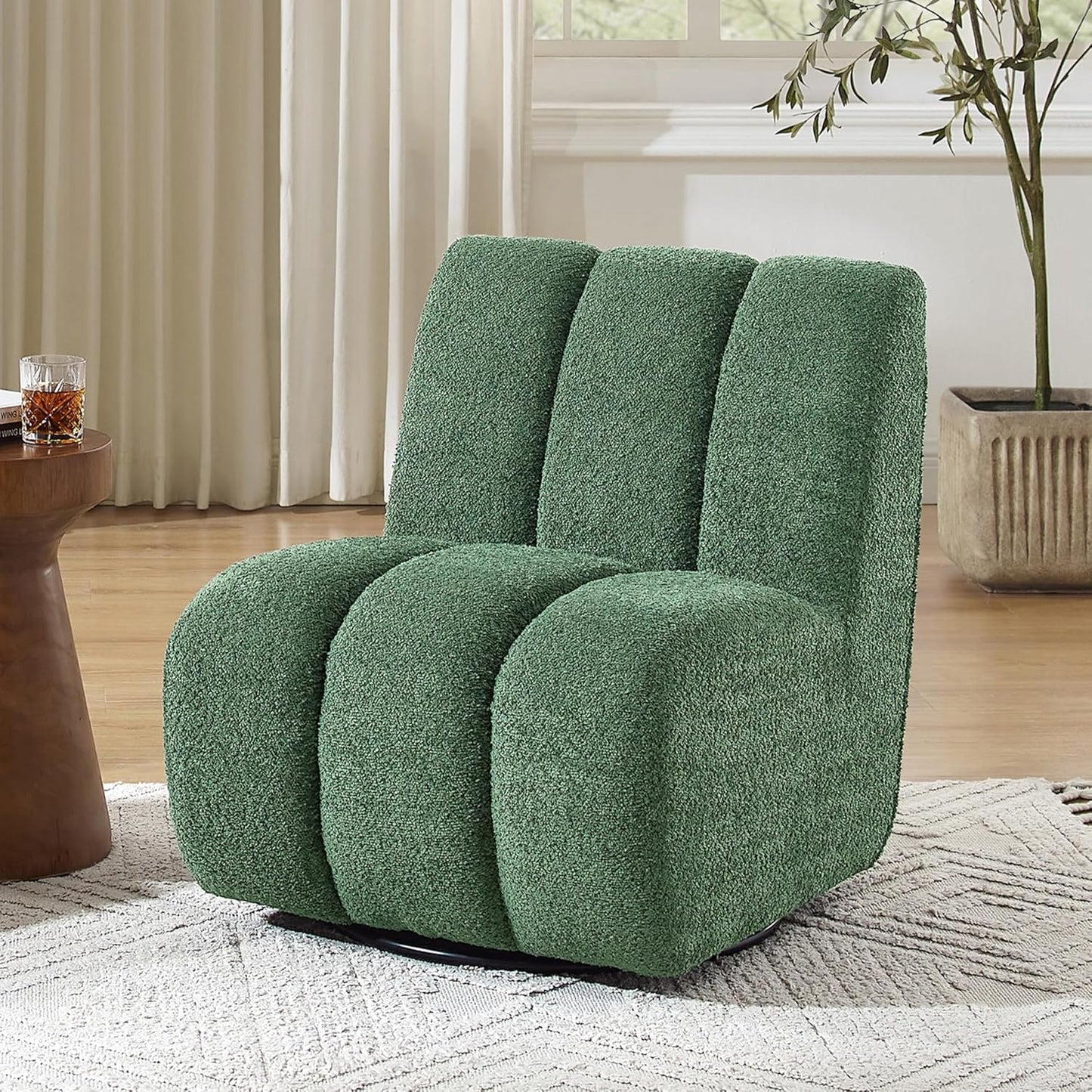 Art Leon Armless Accent Chair - Sherpa Fabric Upholstered Swivel Chair, Single Sofa Chair with Metal Base for Living Room Bedroom, Off White