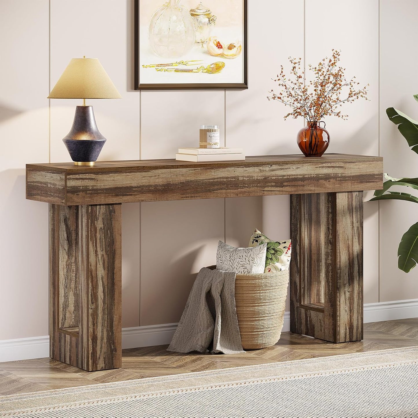Tribesigns 63-Inch Long Console Table, Wooden Rectangular Sofa Table Behind The Couch, Farmhouse Entryway Table for Entrance, Hallway, Living Room (Natural)