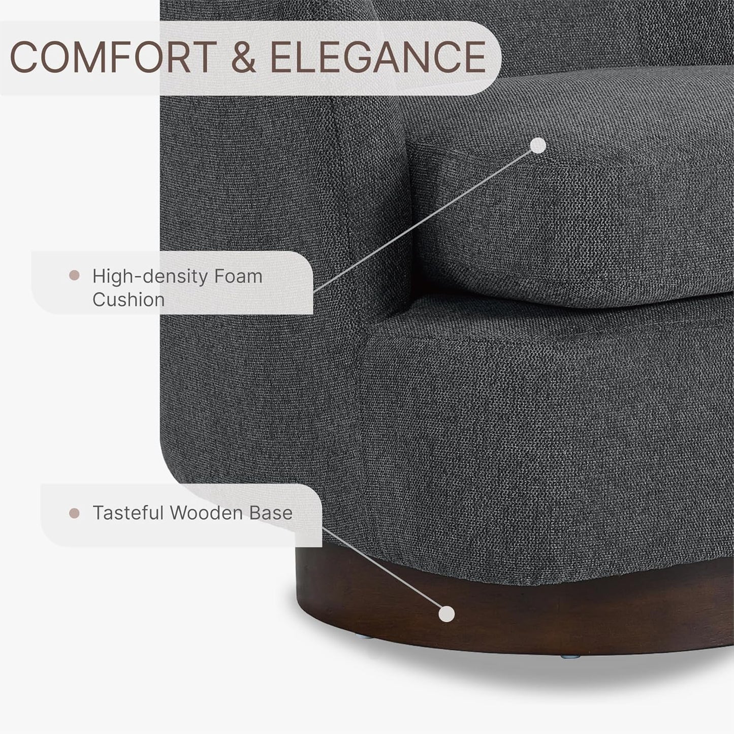 Swivel Accent Chair Modern Barrel Armchair with Wood Base for Bedroom Waiting Living Room,1 PCS,Dark Gray