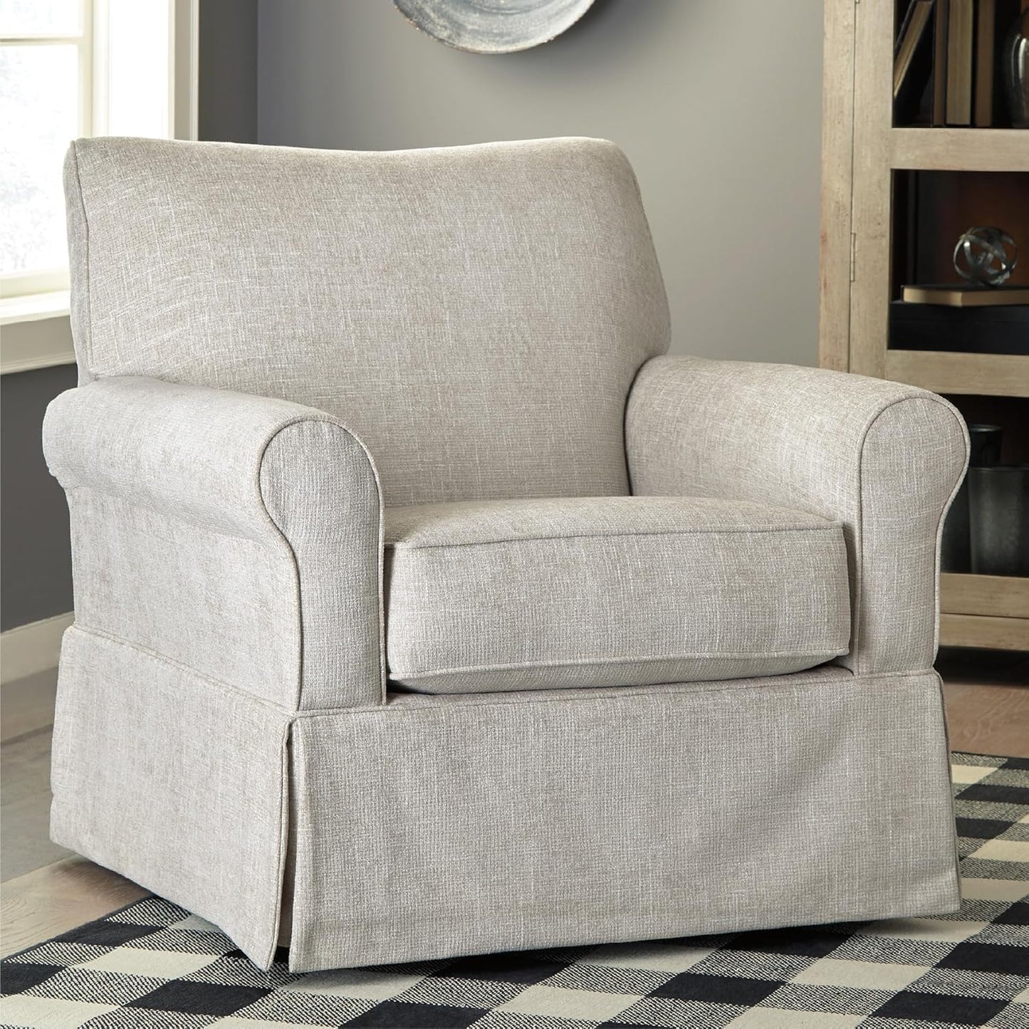 Signature Design by Ashley Searcy Upholstered Swivel Glider Accent Chair, Gray