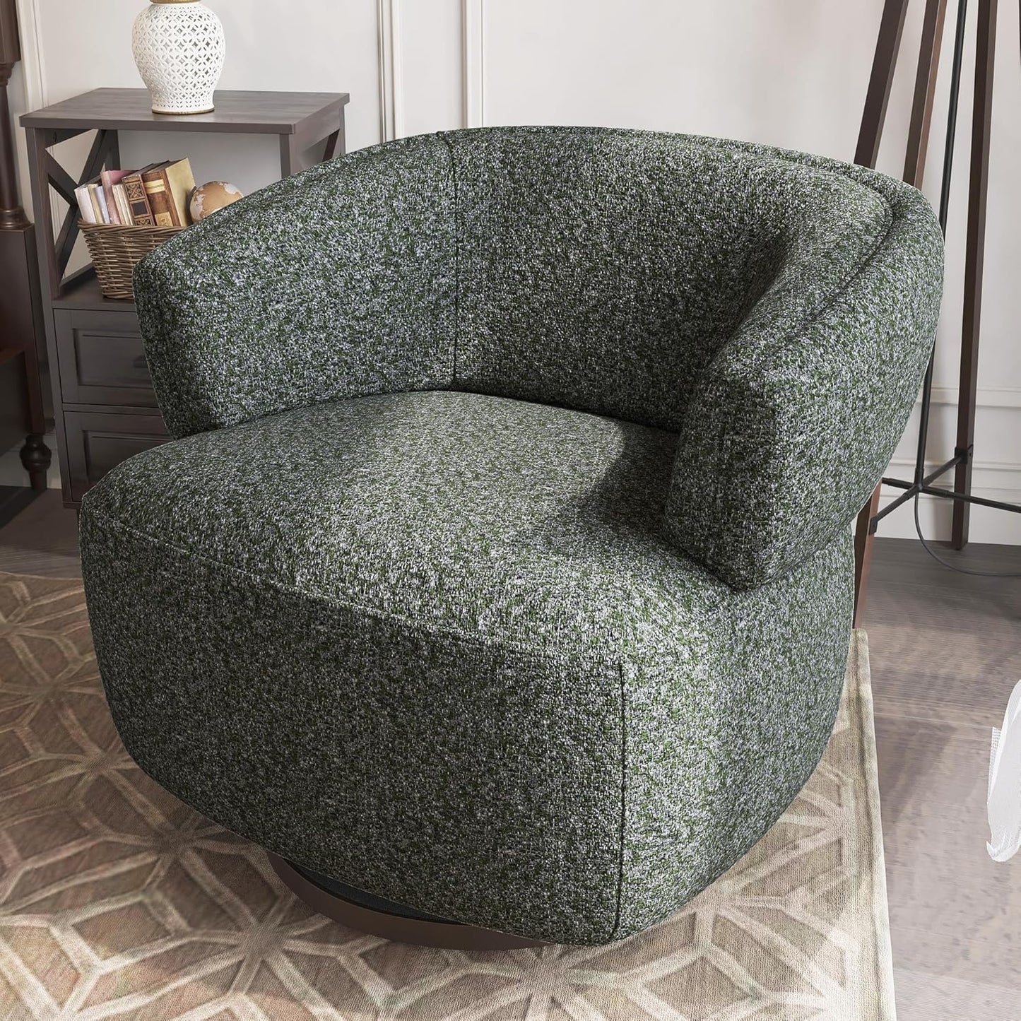 Swivel Accent Chair, Fully Assembled Round Barrel Chairs, Oversized Upholstered Armchair with 360-Degree Base, Modern Club Chair for Living Room, Bedroom, Office, Blue