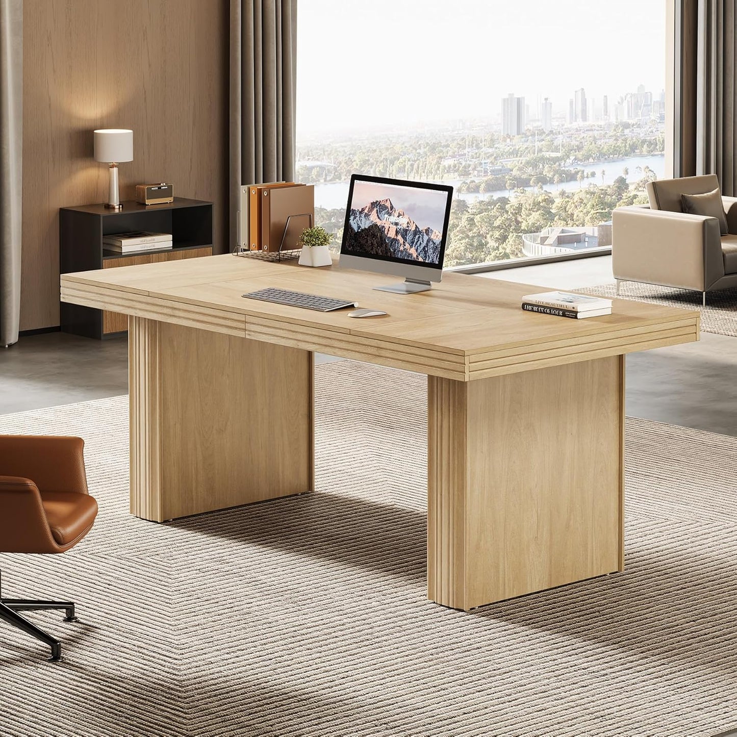 Tribesigns 63" Executive Desk, Large Office Computer Desk with Heavy-Duty Legs and Thickened Desktop, Elegant Writing Workstation Study Table Conference Table for Office, Natural