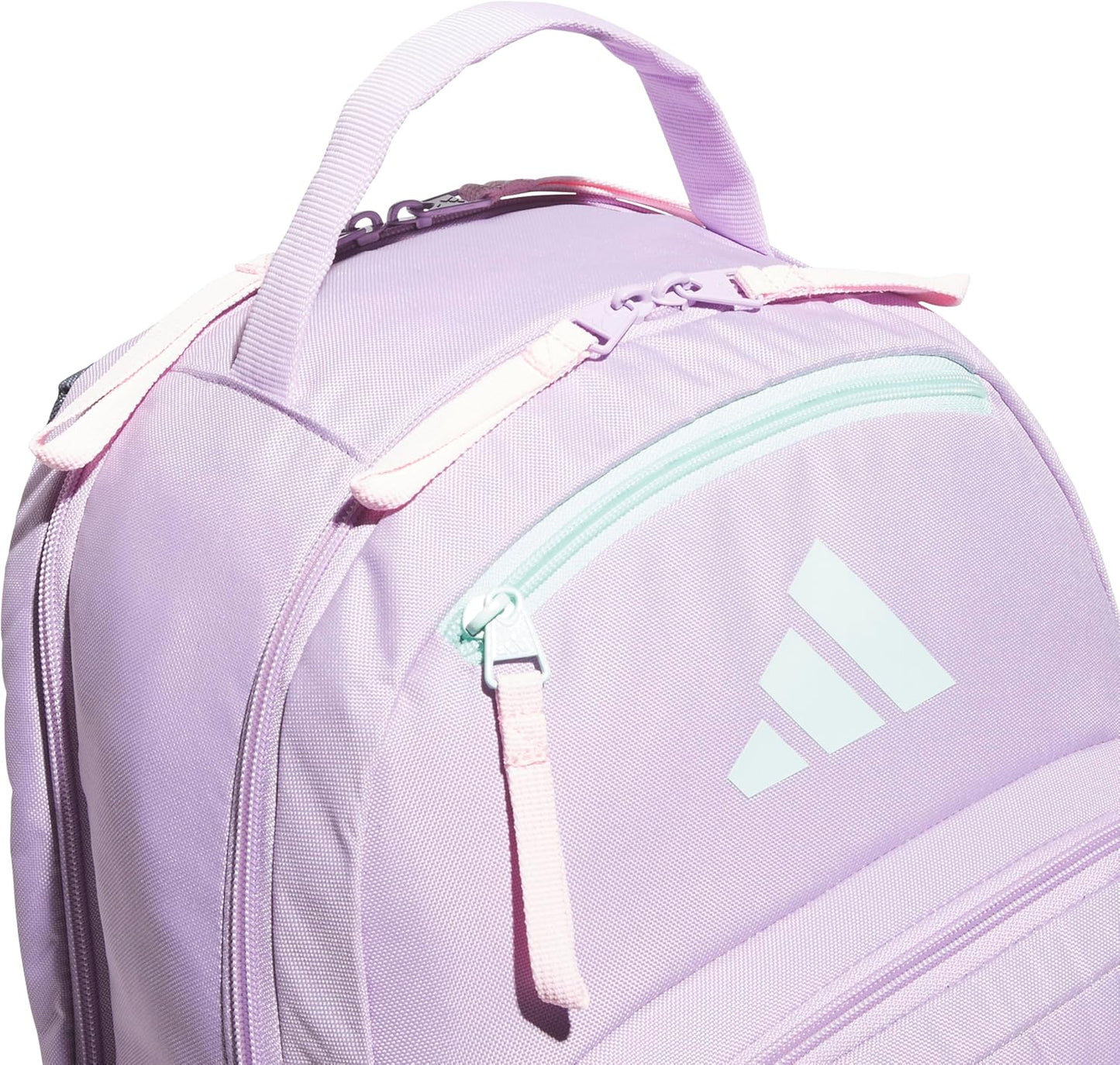 adidas Unisex Adaptive Backpack large size with features for independent dressing and ease of use, Powder Plum Purple/Semi Flash Aqua Blue/Clear Pink, One Size