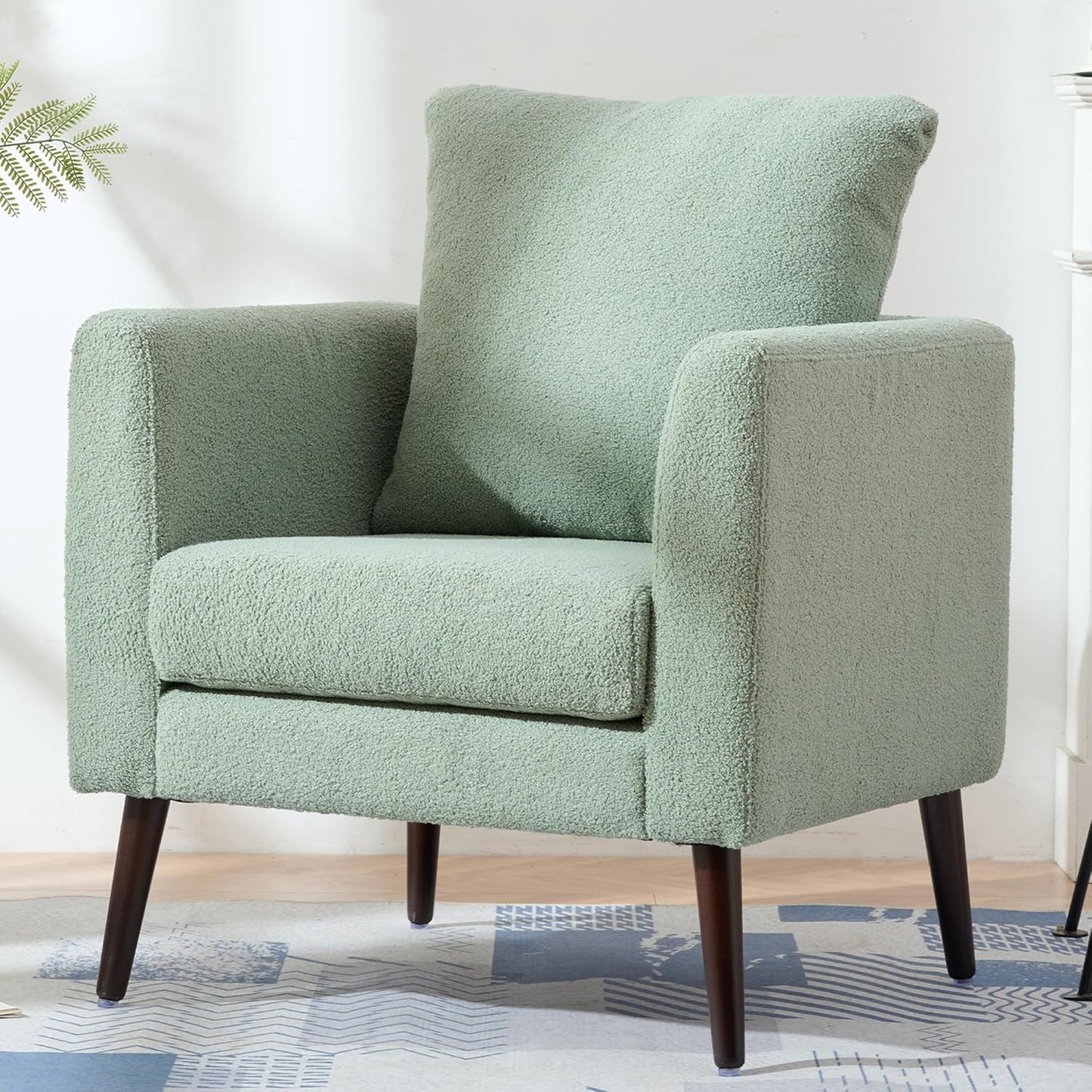 Accent Chair Set of 2, Upholstered Armchair with Pillow, Fabric Single Sofa Chair with Lounge Seat and Wood Legs Accent Chair for Living Room Small Spaces (Grey, Set of 2)