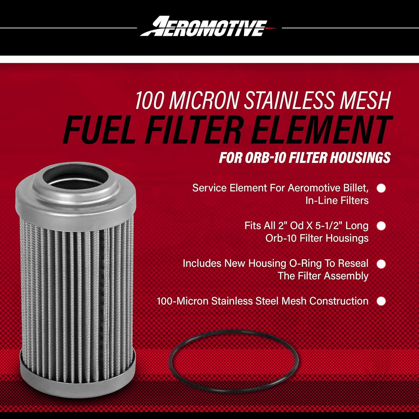 Aeromotive 12604 Replacement Fuel Filter Element, 100-Micron Rating, Stainless Steel Mesh, Fits all 2" OD ORB-10 Filter Housings