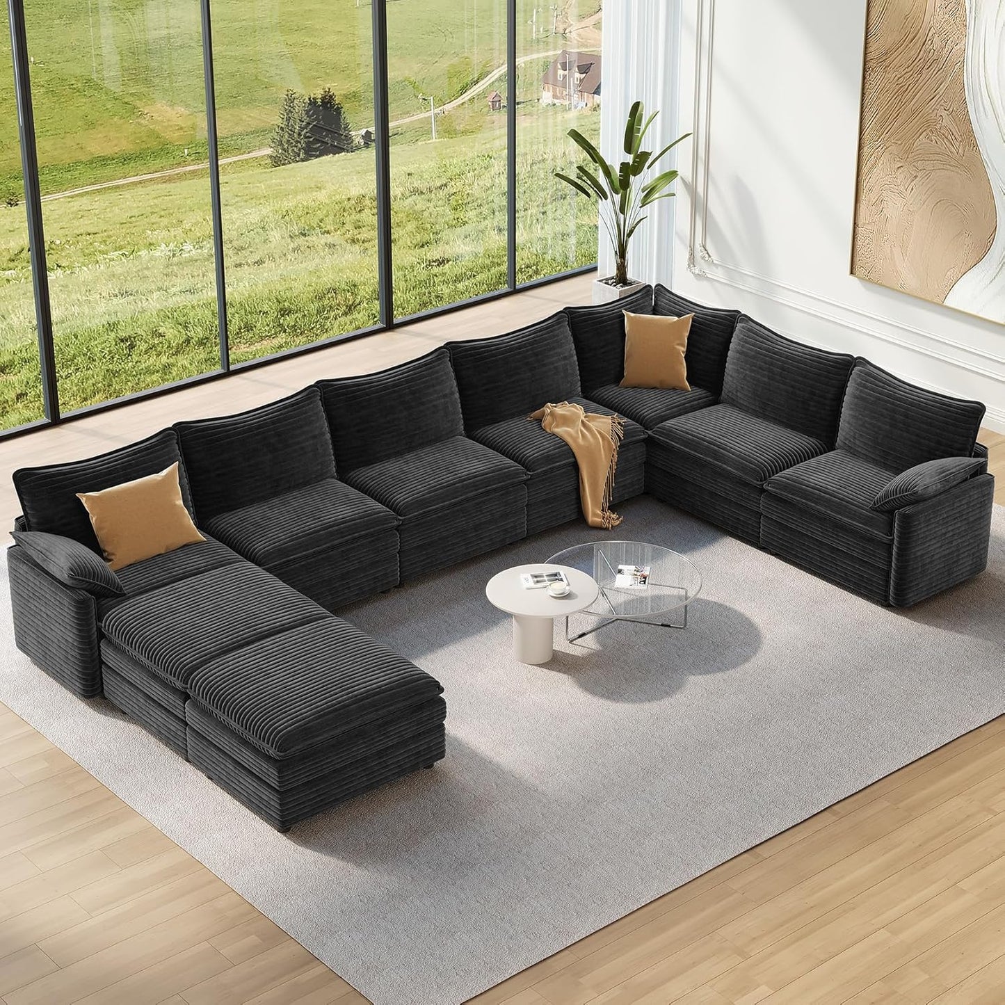 Vesgantti 108" Modular Sectional Sofa, Comfy Cloud Couch with Movable Ottoman Deep Seat Chenille L Shaped Modular Sofa, Sectional Couches for Living Room, Bedroom and Apartment, Beige