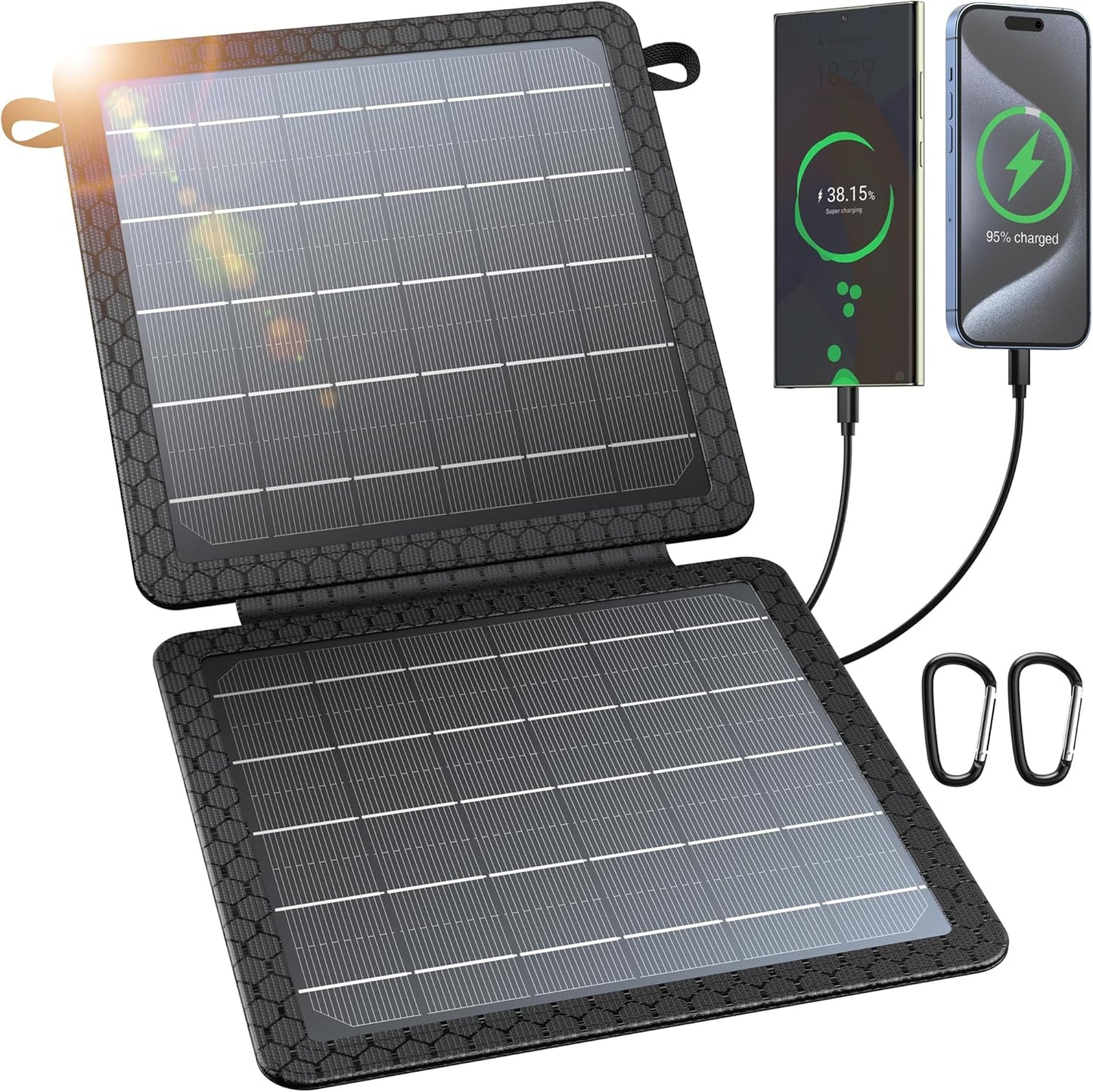 BLAVOR 30W Solar Charger USB-A QC3.0 24W USB-C DC 30W Outputs, Foldable Solar Panel for Camping, IPX4 Waterproof, Solar Battery Charger Compatible with Solar Generators, Phones, Tablets