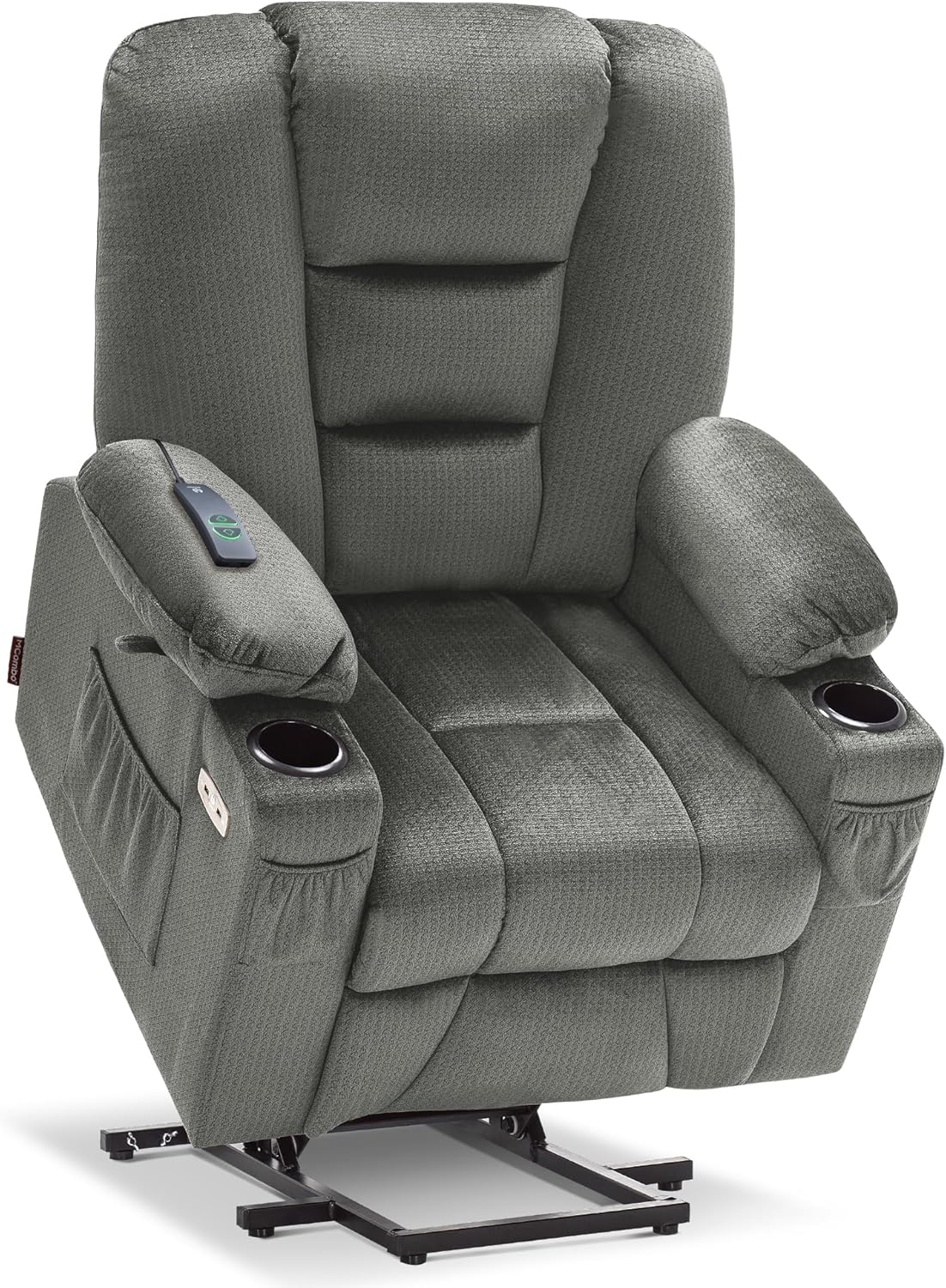MCombo Large Power Lift Recliner Chair Sofa with Massage and Heat for Big and Tall Elderly People, 3 Positions, Cup Holders, and USB Ports, Fabric 7549 (Large, Burgundy)
