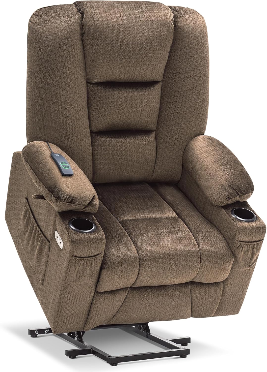 MCombo Large Power Lift Recliner Chair Sofa with Massage and Heat for Big and Tall Elderly People, 3 Positions, Cup Holders, and USB Ports, Fabric 7549 (Large, Burgundy)