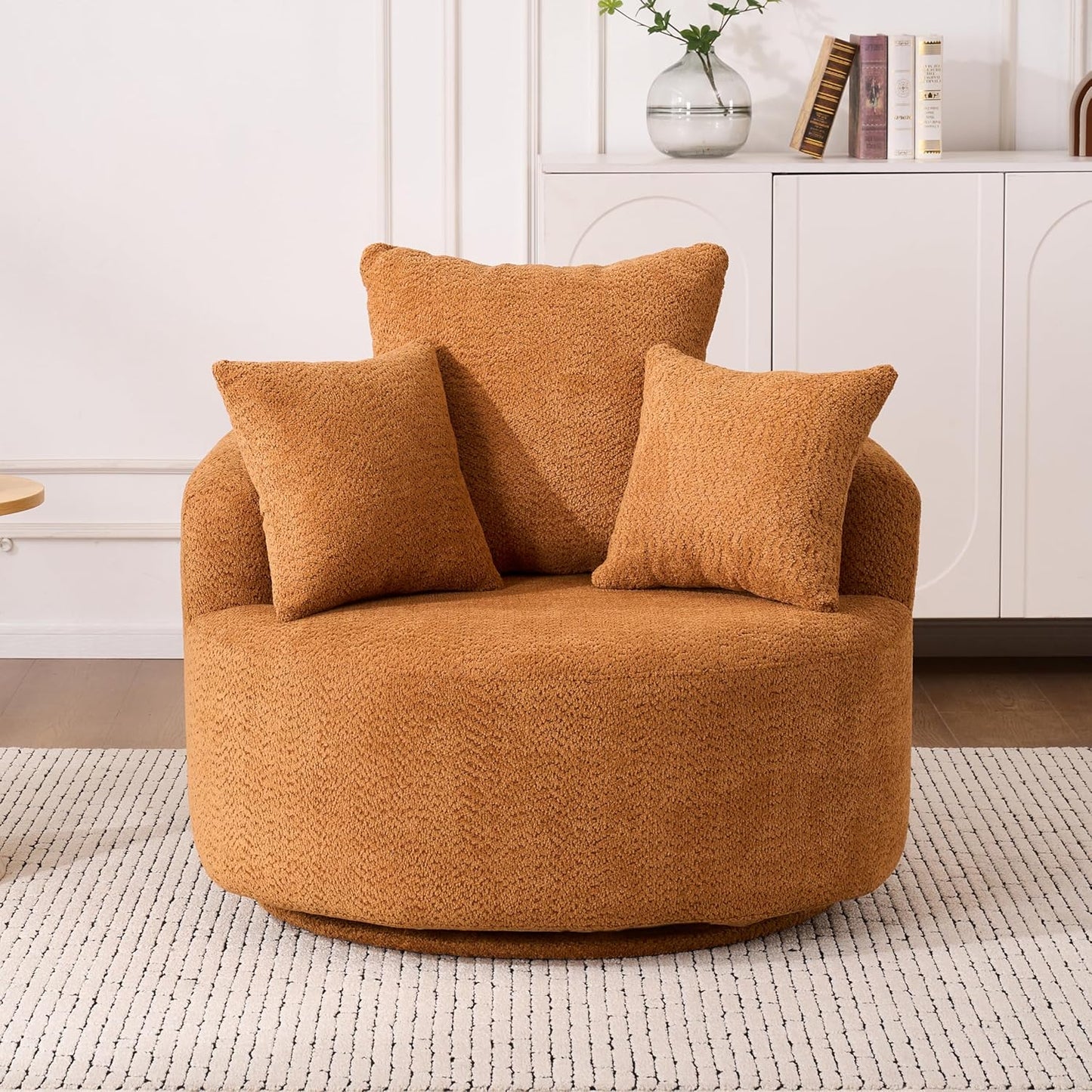 Swivel Accent Barrel Chair, 39'' W Round Swivel Accent Chair 360 Degree, Modern Comfy Single Sofa for Living Room, Bedroom, Orange