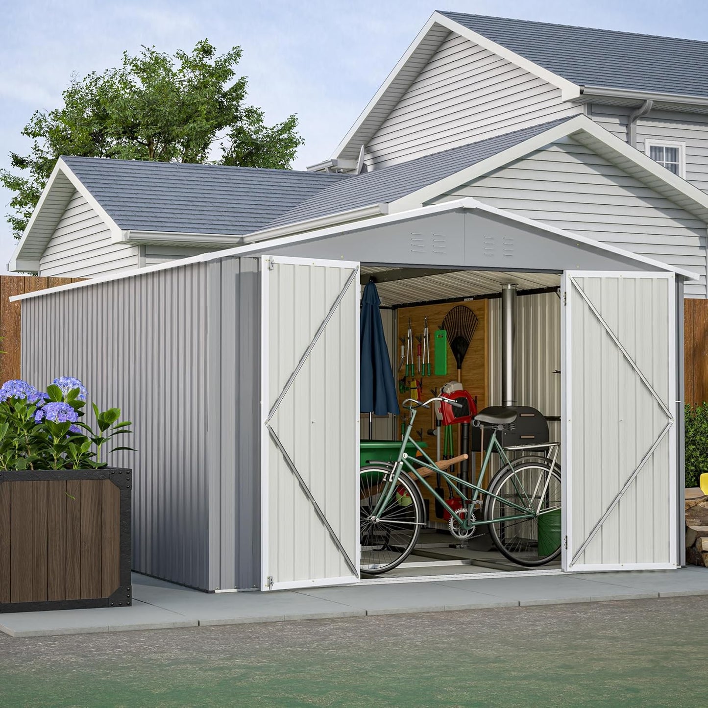 6' x 4' Outdoor Metal Storage Shed, Galvanized Steel Tool Garden Shed, for Patio Backyard Lawn Garden (6x4 Ft Grey)