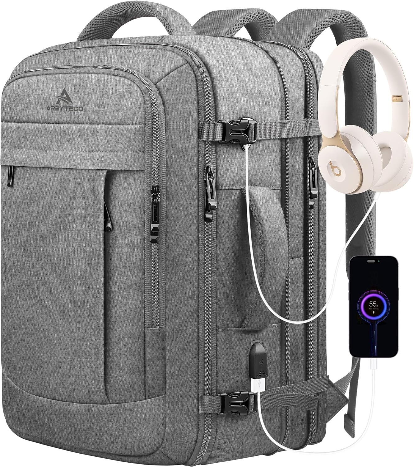 60L Extra Large Travel Laptop Backpack,3XL Expandable Carry On Backpack for Men, Big Capacity Heavy Duty Business Suitcase Daypack Bag Fits 18.4-19 Inch Laptops, Travel Gifts for Men Women, Black