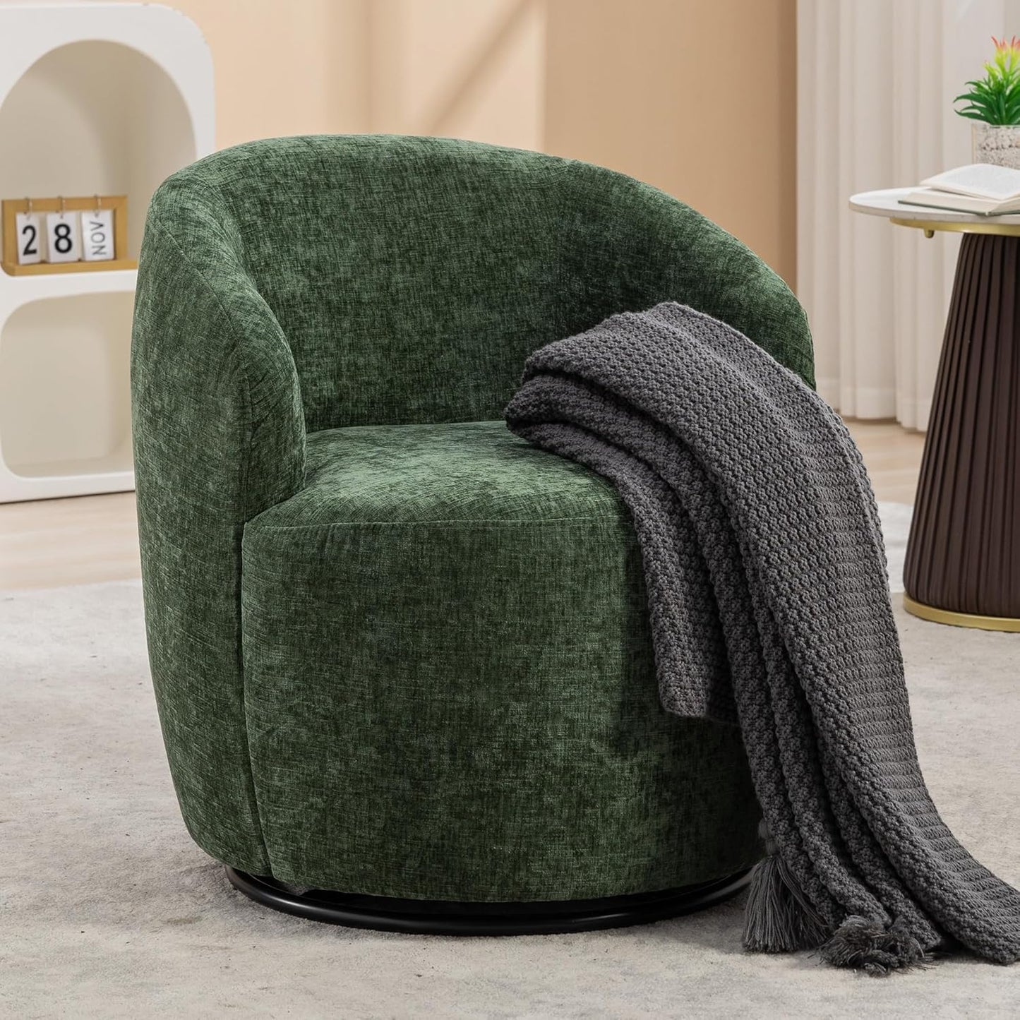 Ball & Cast Modern Swivel Accent Chair,Velvet Upholstered Armchair,Small Single Sofa with Semi-Circular Backrest for Living Room Bedroom Home Office,White
