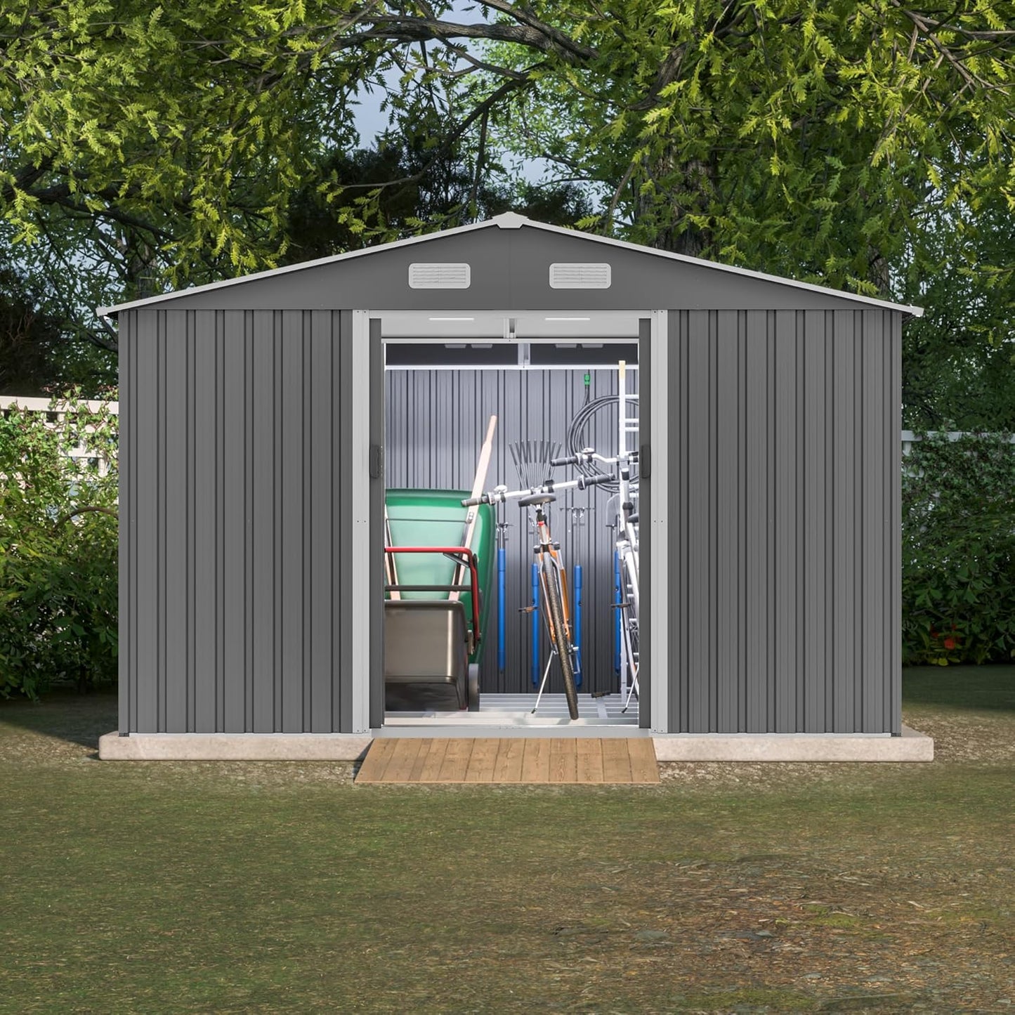 4×8 FT Outdoor Metal Storage Shed,Heavy-Duty Lean to Storage Shed with Floor Base,Garden Tool Metal Storage House W/Lockable Door and 2 Air Vents,Weather Resistant,for Backyard,Patio,Lawn,Black