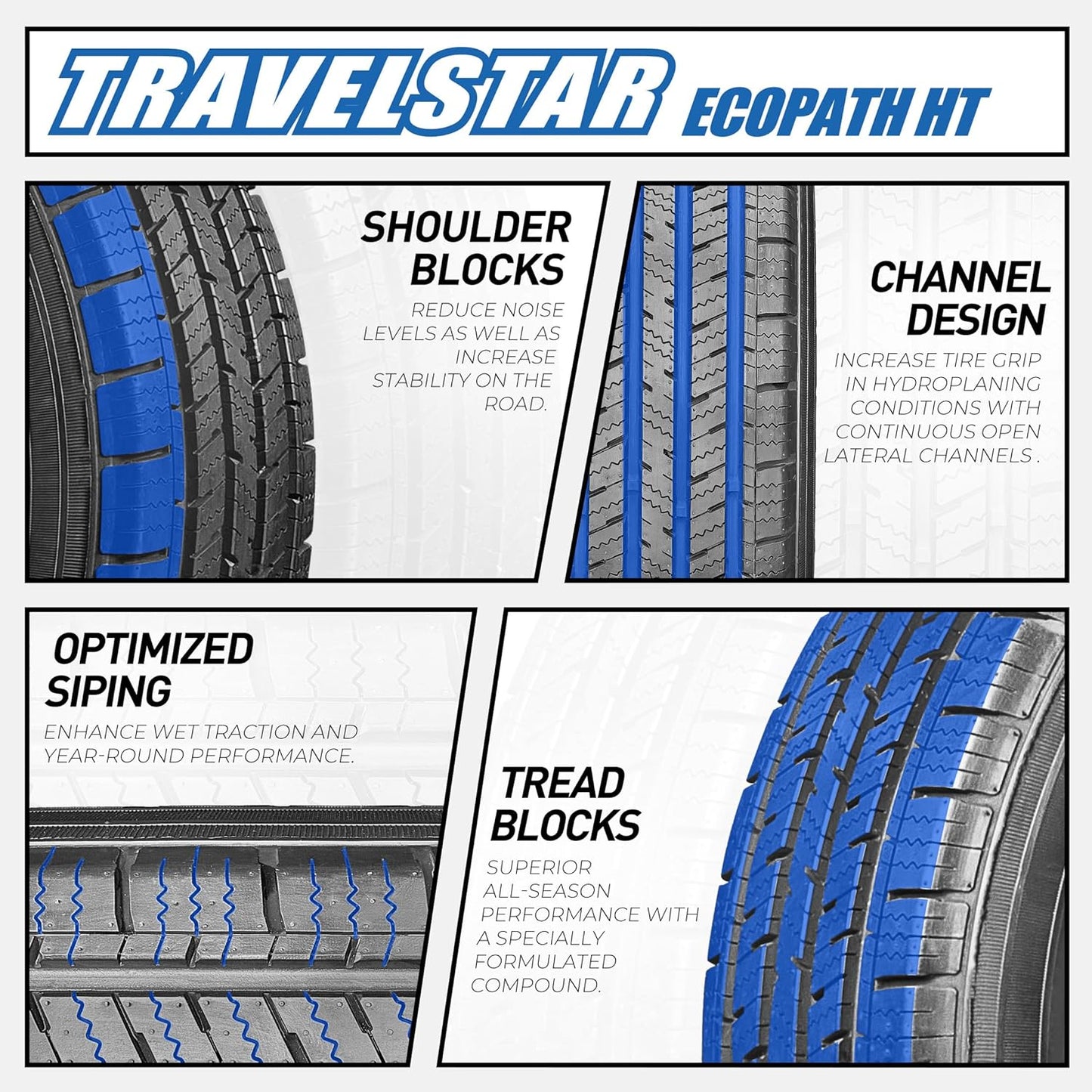 Set of 4 Travelstar EcoPath H/T 235/70R16 106H High Performance All Season Highway Terrain SUV Tire 235/70/16(Tire Only)