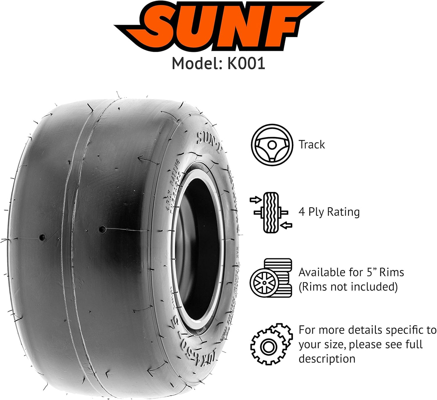 SunF 10x4.5.00-5 Go Kart Tire 10x4.5.00x5 Race 4 PR K001 - PAIR of 2