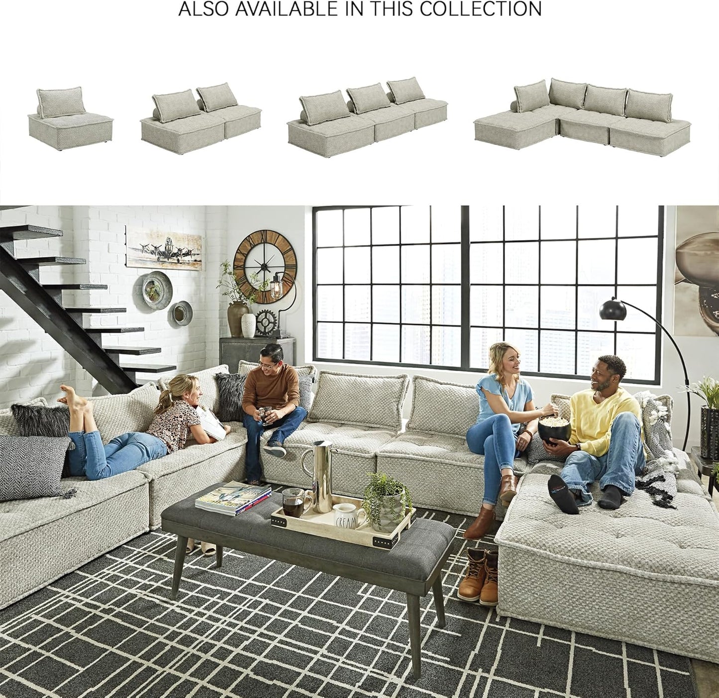 Signature Design by Ashley Bales Low Profile Floor Seating Accent Chair, Gray