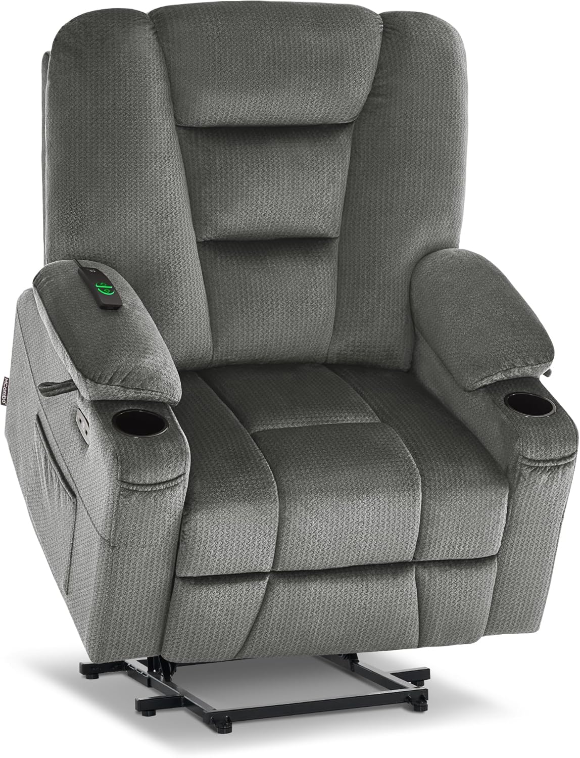 MCombo Large Power Lift Recliner Chair Sofa with Massage and Heat for Big and Tall Elderly People, 3 Positions, Cup Holders, and USB Ports, Fabric 7549 (Large, Burgundy)