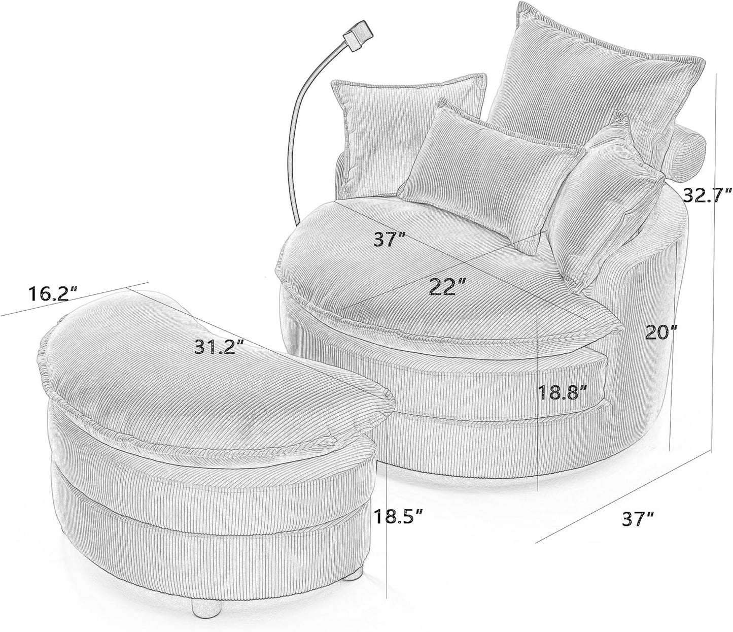 Swivel Barrel Chairs with Ottoman and Gooseneck Phone Holder, Upholstered Accent Swivel Chair with Storage Footrest for Living Room Bedroom Office Studio Ivory White