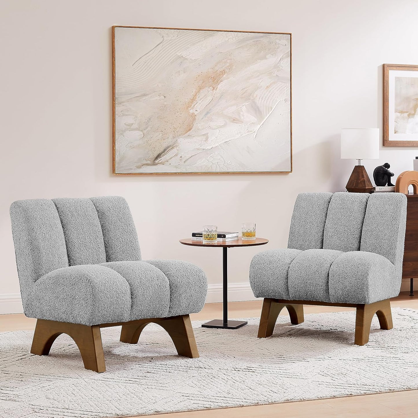 Art Leon Modern Accent Chair, Sherpa Fabric Modular Single Sofa Chair, Armless Chair with Wooden Legs for Living Room Bedroom, Green
