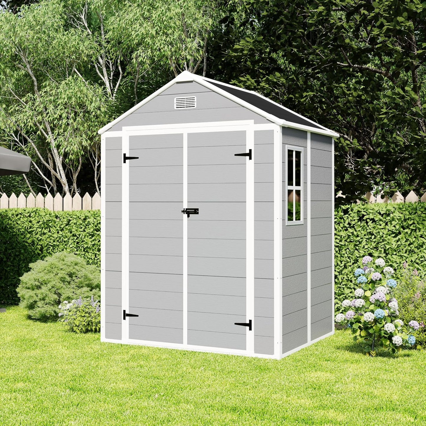 4×8 FT Outdoor Metal Storage Shed,Heavy-Duty Lean to Storage Shed with Floor Base,Garden Tool Metal Storage House W/Lockable Door and 2 Air Vents,Weather Resistant,for Backyard,Patio,Lawn,Black