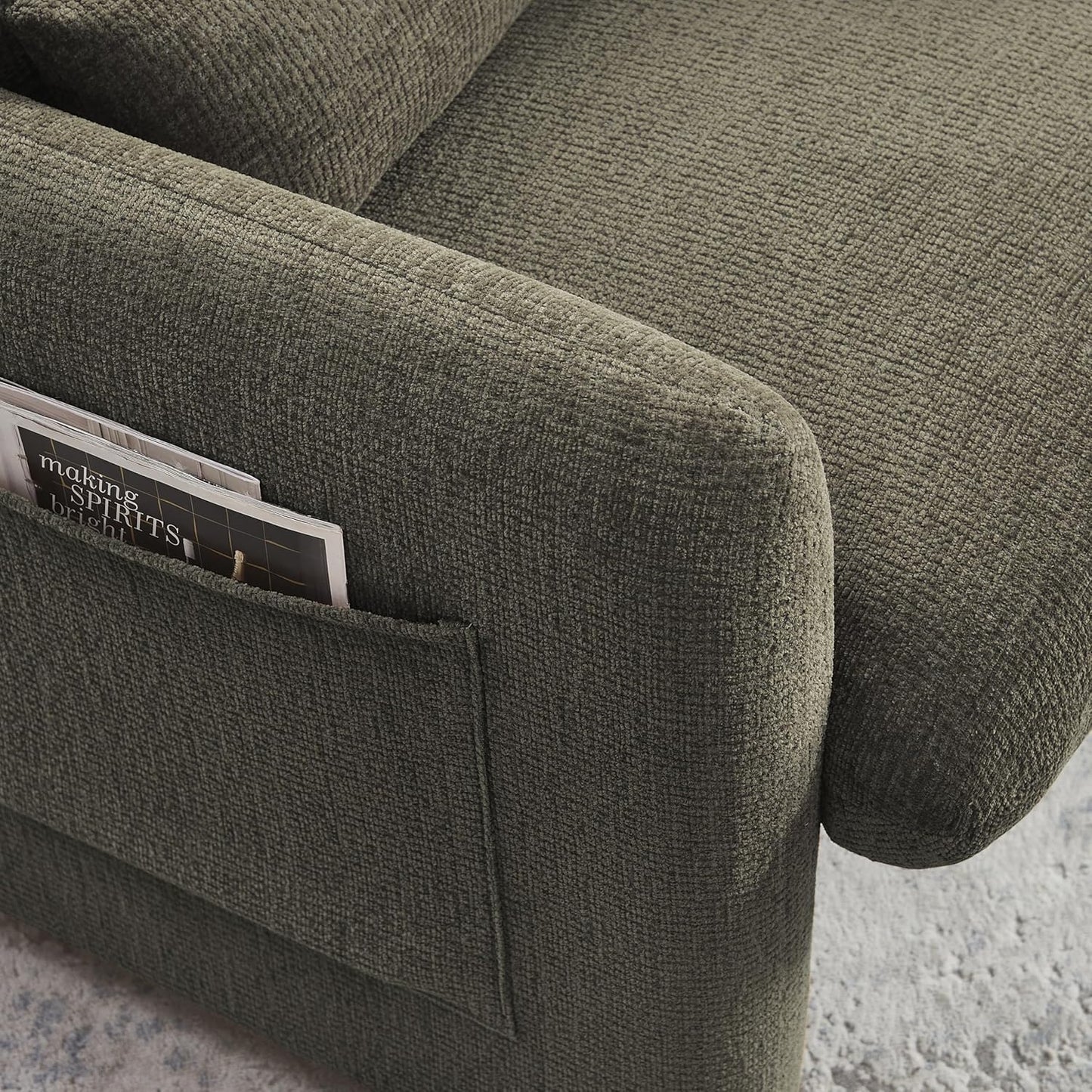 VKNOW Accent Chair Living Room Chair, Modern Fabric Chenille Armed Chair, Comfy Upholstered Armchair with Support Pillow for Living Room Bedroom Office, Light Brown