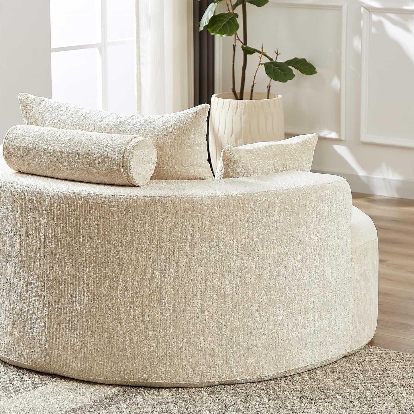 Ball & Cast 55" Oversized Accent Chair, Modern Chenille Single Sofa Sleeper with Wide Armrest and Pillows, Round Lounger Chair for Living Room, Bedroom,Projection Room,No Assembly Required,Beige