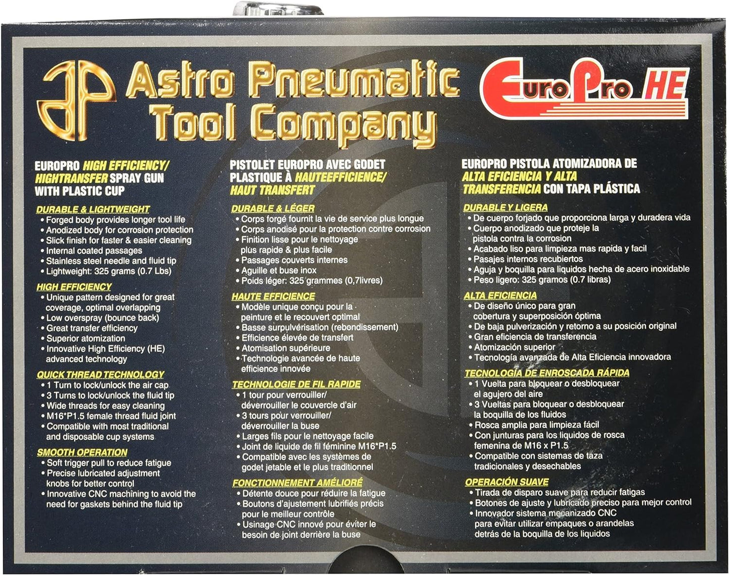 Astro EUROHE103 EuroPro High Efficiency/High Transfer Spray Gun with 1.3mm Nozzle and Plastic Cup