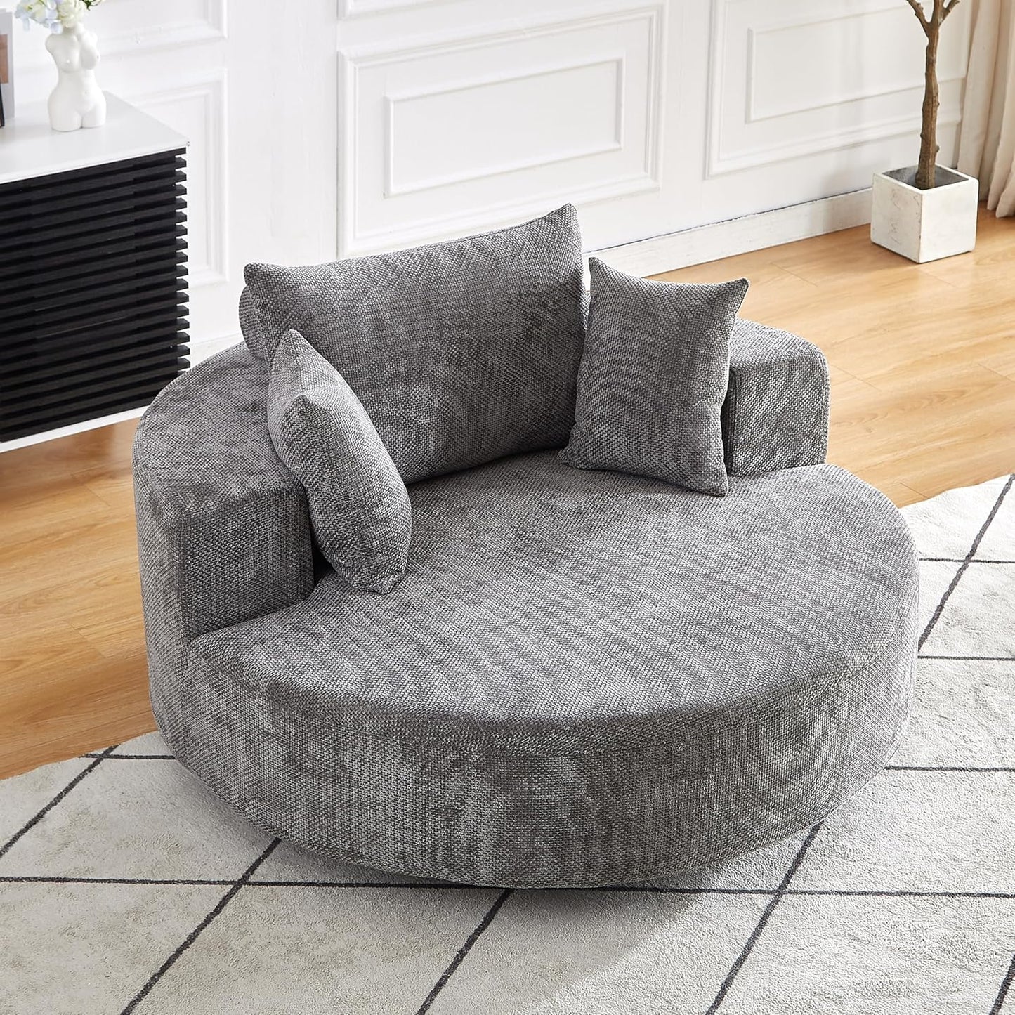Ball & Cast 55" Oversized Accent Chair, Modern Chenille Single Sofa Sleeper with Wide Armrest and Pillows, Round Lounger Chair for Living Room, Bedroom,Projection Room,No Assembly Required,Beige