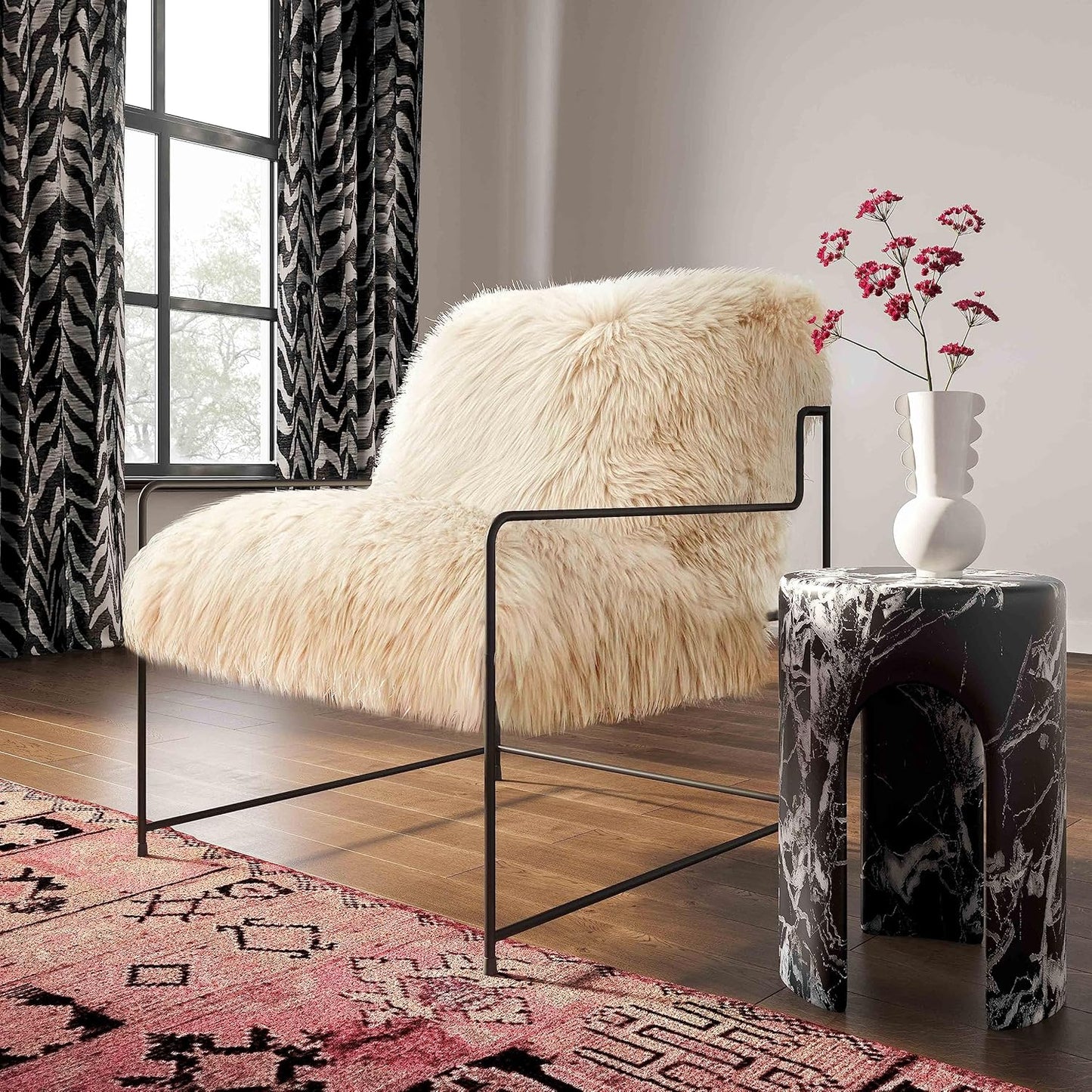 Tov Furniture Kimi Natural Genuine Sheepskin Upholstered Living Room Accent Chair
