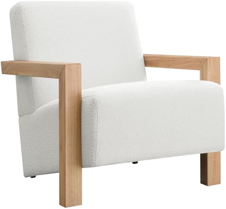 Coaster Home Furnishings - Fitzroy - Wood and Fabric - Upholstered Accent Chair with Open-Arm Silhouette, Reclined Seat and Back and Foam Cushions - Living Room - Ivory - 903094