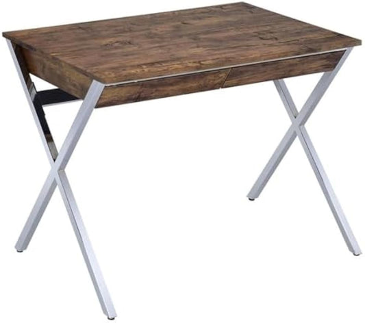 Acme Callers 2-Drawer Wooden Home Office Desk in Weathered Oak and Chrome