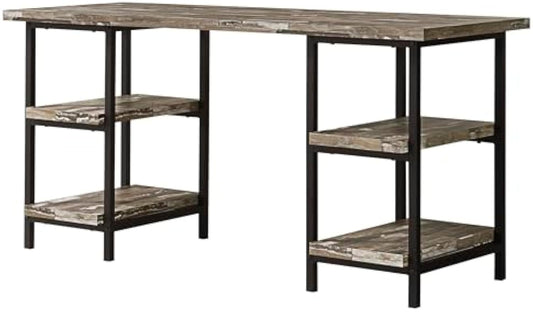 Coaster Home Furnishings – Kemper – Metal & Engineered Wood – 59-Inch Farmhouse Writing Desk with 4 Open Shelves and Black Metal Frame – Home Office & Living Room – Weathered Brown - 801551