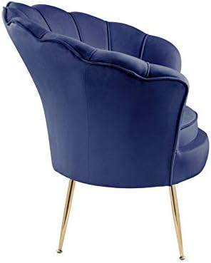 TRIPLE TREE Velvet Living Room Chair with Scalloped Back, Modern Upholstered Accent Chair Barrel Chair with Metal Legs, Cute Comfy Armchair Single Sofa Chair for Living Room, Bedroom and Office, Blue