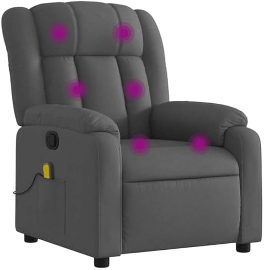 vidaXL Dark Gray Fabric Massage Recliner Chair - Manual Lounge Seating with Vibration Massage, Adjustable Footrest for Living Room or Bedroom Comfort