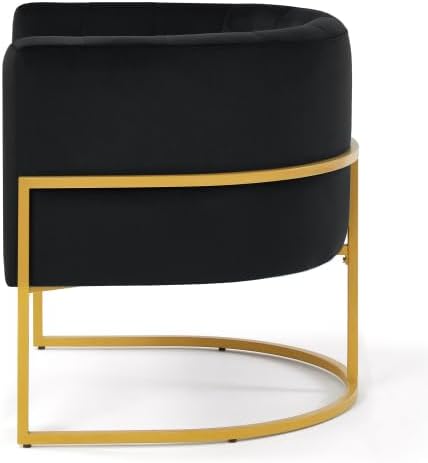 Upholstered Velvet Accent Chair,Comfortable Fashional Living Room Chair with Golden Metal Stand,Mid-Century Leisure Chair with Curve Backrest- (Black)