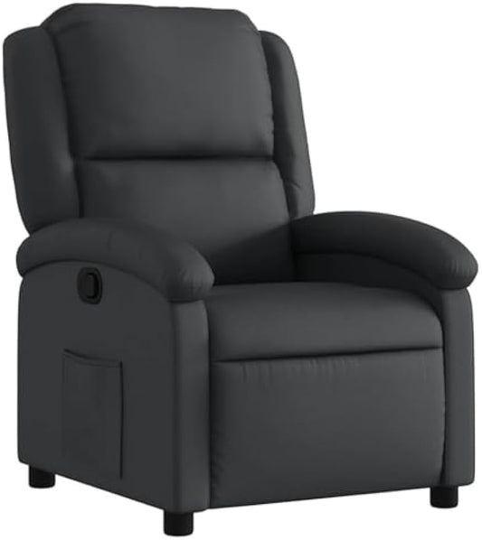 vidaXL Black Real Leather Manual Recliner Chair with Side Pocket - Comfortable and Sturdy Armchair for Your Living Room or Lounge Area