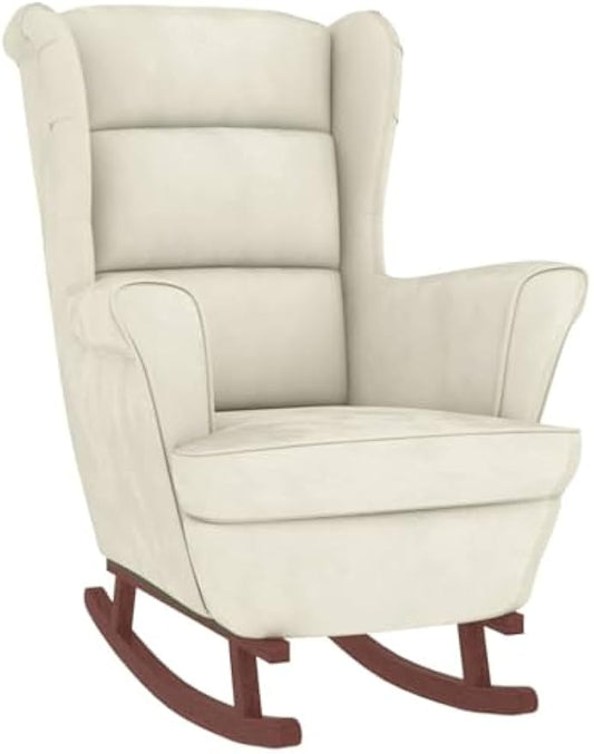 vidaXL Rocking Chair with Solid Wood Rubber Legs, Accent Rocker Sofa Armchair, Wingback Chair for Living Room Bedroom, Cream Velvet