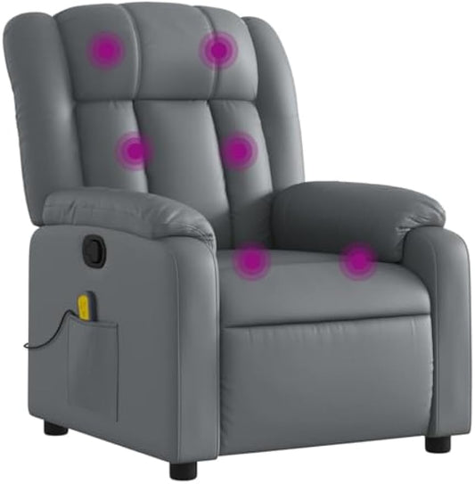 vidaXL Modern Gray Massage Recliner Chair Faux Leather Ergonomic Vibration Reclining Armchair Adjustable for Living Room Bedroom Single Sofa Office Push