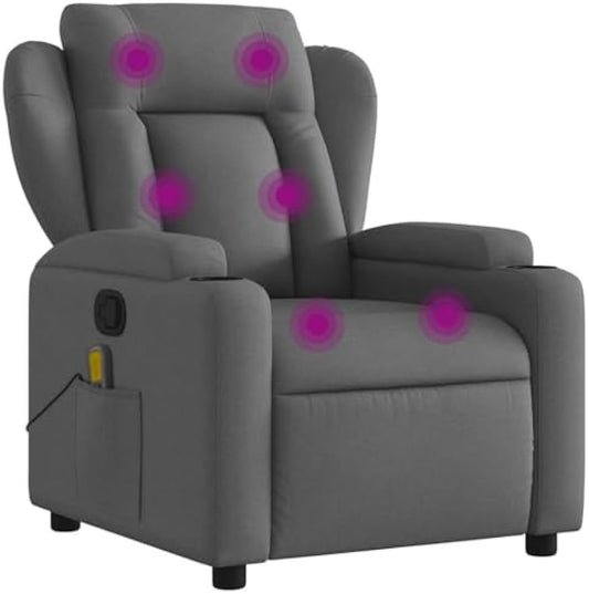 vidaXL Massage Recliner Chair, Adjustable Reclining Armchair for Elderly, Wingback Recliner for Home Theater Cinema, Modern Style, Dark Gray Fabric