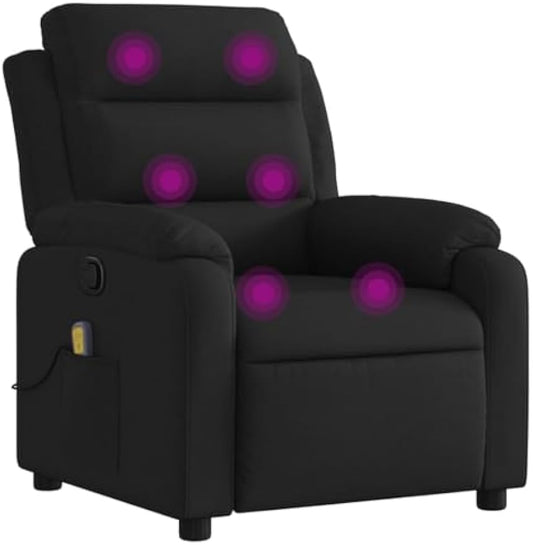 vidaXL Black Fabric Massage Recliner Chair with Storage and Functionality for Living Room Bedroom Comfort Reclining Armchair Office Modern TV Adjustable Single Sofa